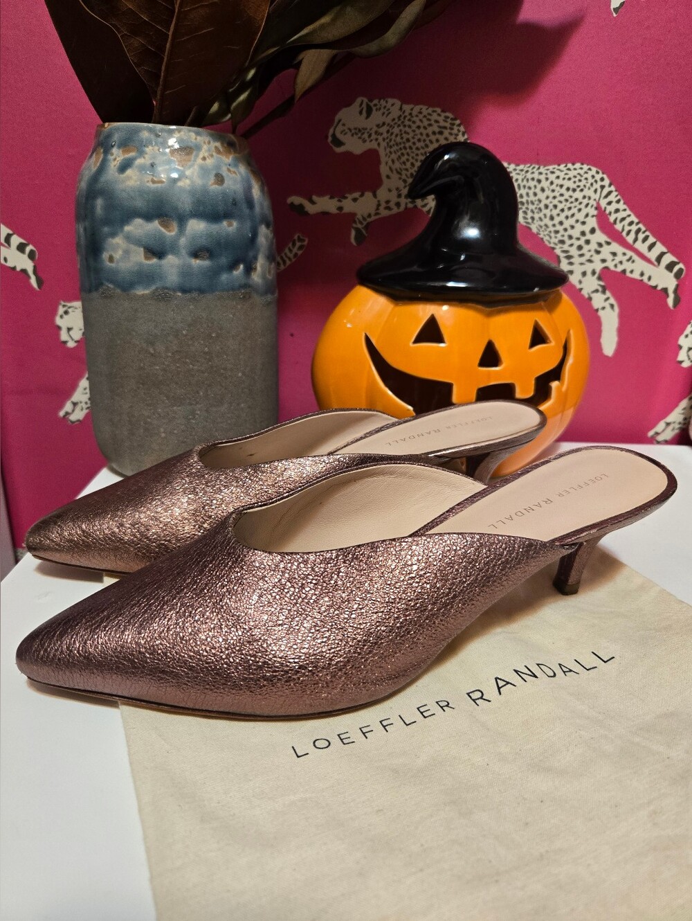 Loeffler Randall Rose Gold Metallic Mule Heels Size 10.5 B